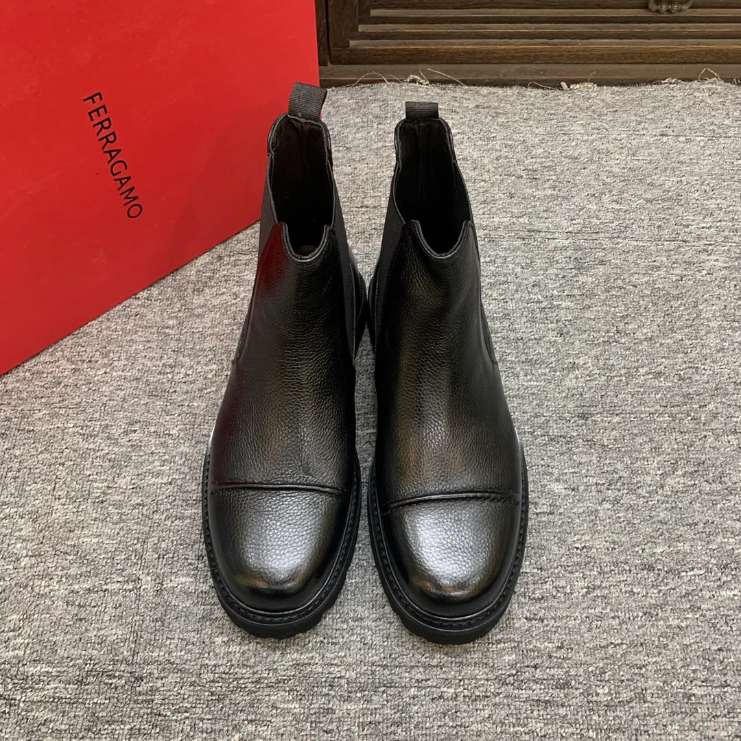 Men's shoes 💰960 🎁🎁🎁😈[Ferragamo] Men's high-top boots, the latest hot style, 1:1 original purchase quality, top quality, imported cowhide for the uppers, imported cowhide for the lining and feet, with original lightweight foam outsole, matching code 39-44, (38, 45 custom-made, non-refundable)